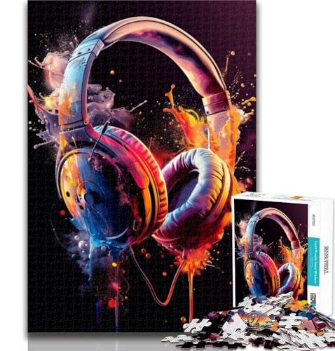 Teenager-Puzzles, Kopfhörer, Bunte Spritzkunst, Puzzles für Erwachsene, 1000 Teile, Lernspielzeug, Familienspiele, fördern die Liebe zwischen Paaren, 26x38cm von GOIUYTGM