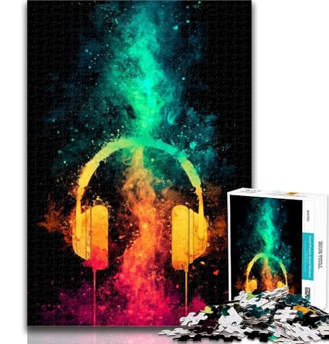 Teenager-Puzzles, Neon-Kopfhörer, Puzzle für Teenager, 1000 Teile, mit passendem Poster und Quizblatt, für Kinder ab 14 Jahren, 50x75cm von GOIUYTGM