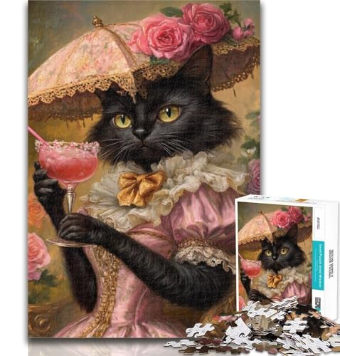 Teenager-Puzzles, Schwarze Katze, Puzzles 1000 Teile, für Erwachsene, Geschenke, Lernspielzeug, ganze Familie, 50x75cm von GOIUYTGM