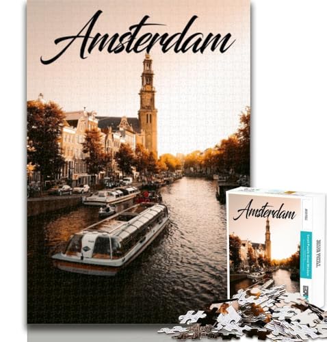 Teenager-Puzzles Amsterdam Puzzle für Erwachsene 1000 Teile, Spielzeug Lernspiele Stressabbau Eltern-Kind-Interaktion 75x50cm von GOIUYTGM