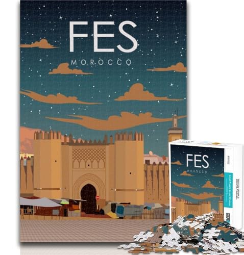 Teenager-Puzzles FES Marokko Reiseplakat Puzzles für Erwachsene 1000 Teile, Spielzeug Lernspiele Stressabbau Tolle Geschenke und Spielzeuge 75x50cm von GOIUYTGM