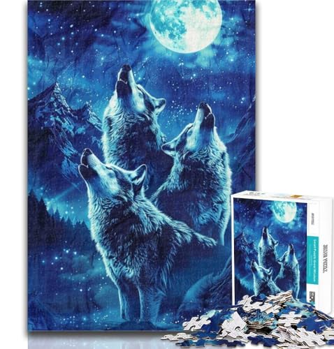 Teenager-Puzzles Heulende Wölfe auf dem Berg, Puzzle für Erwachsene, 1000 Teile, mit passendem Poster und Quizblatt, für 14-Jährige, 50x75cm von GOIUYTGM