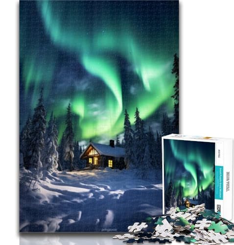 Teenager-Puzzles Hütte unter der Aurora, Puzzles für Erwachsene, 1000, lebendiges und einzigartiges Design, entspannendes und herausforderndes Puzzle-Erlebnis, 50x75cm von GOIUYTGM