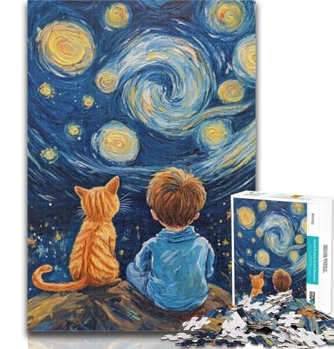 Teenager-Puzzles Katze und Kleiner Junge, 1000 Teile, Puzzle für Erwachsene und Jugendliche, Trainieren Sie Ihr Gehirn und Ihre Hände, Geschenke für Freunde und Familie, 50x75cm von GOIUYTGM