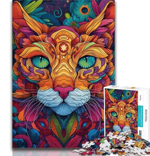 Teenager-Puzzles Psychedelische Katze Puzzle 1000 Teile für Erwachsene, Lernspiel für Geburtstag, Weihnachten für und ab 14 Jahren, 26x38cm von GOIUYTGM