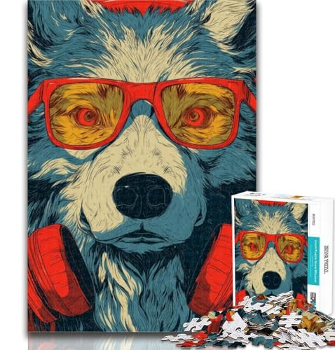 Teenager-Puzzles Wolf mit Kopfhörern 1000-teiliges Puzzle für Erwachsene und Jugendliche, Lernspielzeug ganze Familie 75x50cm von GOIUYTGM