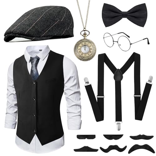 GOKINDOR 20er Jahre Kostüm Herren Accessoires, Peaky Blinders Mafia Karneval Set, 20er Jahre Deko (L) von GOKINDOR