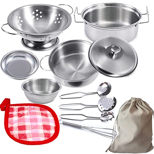 Mini Küche Lebensmittel Kochen Zubehör,Edelstahl Pretend Kochutensilien Kochgeschirr Set Spielzeug Montessori Küche,Topf Sets für Kinder,Kleinkind Töpfe und Pfannen Spielzeug für Kind (geringe Größe) von GOLCUGYJH