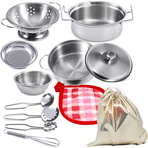 Mini Küche Lebensmittel Kochen Zubehör,Edelstahl Pretend Kochutensilien Kochgeschirr Set Spielzeug Montessori Küche,Topf Sets für Kinder,Kleinkind Töpfe und Pfannen Spielzeug für Kind (geringe Größe) von GOLCUGYJH