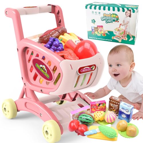 Mini Supermarkt Einkaufswagen für Kinder - Wagen Spielzeug, Obst und Gemüse, Küchenspielzeug, Spielküche, Rollenspiel, Lernspielzeug, Geschenk für Jungen und Mädchen von GOLCUGYJH