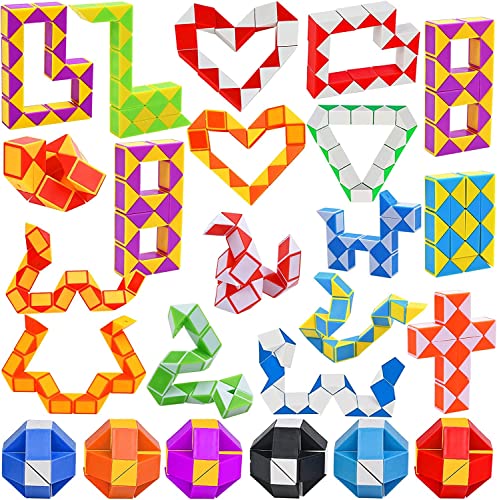 GOLDGE 24-teiliges magisches Schlangen-Spielzeug mit 24 Blöcken, Snake Puzzle Cube, Magie Snake Twist Puzzle Cube Spielzeug, Magic Ruler, Mini Magic Snakes Cube für Erwac von GOLDGE
