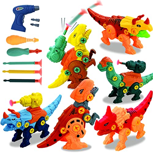 GOLDGE 6-teiliges Dinosaurier-Spielzeug für Kinder, Spielzeug mit elektrischer Bohrmaschine, zum Basteln, Bauen von Dinosauriern, Dinosaurier-Spielen, Geschenk für Kinder, Jungen und Mädchen, 3 Jahre von GOLDGE