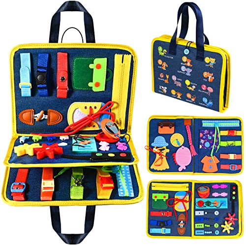 GOLDGE Busy Board Spiele Montessori 3 Jahre, Lernspielzeug für Kinder 3 4 5 6 Jahre Fähigkeiten Lebensbasis Toy mit Reißverschluss, Uhr, Schnallen, Zöpfe von GOLDGE