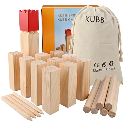 GOLDGE Kubb Spiel Holzfiguren Wurf Spiel Holzspiel für Kinder Erwachsene Outdoor Spiele von GOLDGE