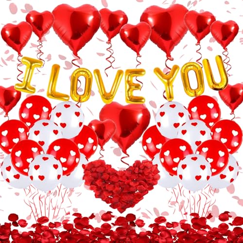 Valentinstag I LOVE YOU Luftballons Set - Romantische Valentinstag Dekoration für Sie Ihn - Rote Liebe Herz Ballons mit Roten Rosenblättern, Valentinstag Hochzeit für Männer Frauen Valentinstag I LOVE YOU Luftballons Set - Romantische Valentinstag Dekoration für Sie Ihn - Rote Liebe Herz Ballons mit Roten Rosenblättern, Valentinstag Hochzeit für Männer Frauen von GOLDNICE