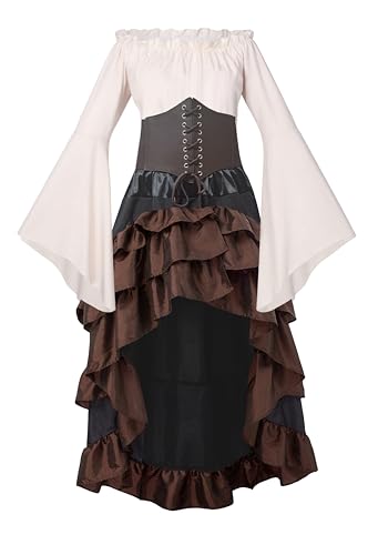 GOLDSTITCH Piratenkostüm für Damen, mittelalterliches Renaissance-Hemd, Rock, Korsettgürtel, Halloween, Piratenkostüme, Braun, L GOLDSTITCH Piratenkostüm für Damen, mittelalterliches Renaissance-Hemd, Rock, Korsettgürtel, Halloween, Piratenkostüme, Braun, L von GOLDSTITCH