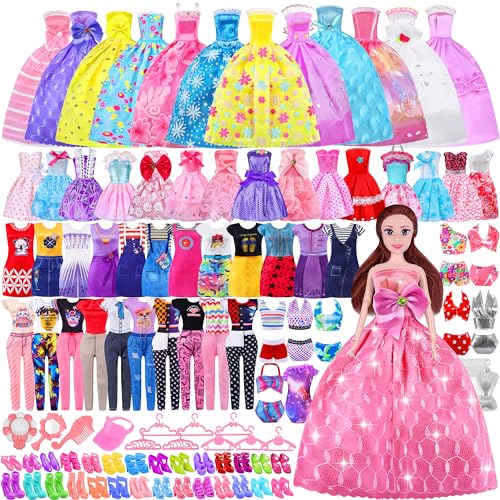 110+ Teiliges Kleidung Schmuck Zubehör für Puppen,5 Partykleider + 11 Fashion Kleider Jahren + 2 Hosen + 1 Tops + 2 Badeanzüge,10 Paar High Heels,40 Kleiderbügel,1 Hut,Enthält Eine 11,5 Zoll Puppe 110+ Teiliges Kleidung Schmuck Zubehör für Puppen,5 Partykleider + 11 Fashion Kleider Jahren + 2 Hosen + 1 Tops + 2 Badeanzüge,10 Paar High Heels,40 Kleiderbügel,1 Hut,Enthält Eine 11,5 Zoll Puppe von GOLMUD