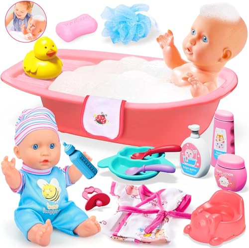 GOLMUD Babypuppen Badespielset mit Zubehör, Rollenspiel-Set mit Badewanne, Badeente & Babyflasche, Lernspielzeug für Kinder ab 3 Jahren, Geschenk für Mädchen/Jungen 3 4 5 6 7 Jahre GOLMUD Babypuppen Badespielset mit Zubehör, Rollenspiel-Set mit Badewanne, Badeente & Babyflasche, Lernspielzeug für Kinder ab 3 Jahren, Geschenk für Mädchen/Jungen 3 4 5 6 7 Jahre von GOLMUD