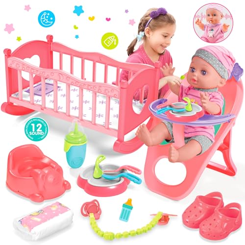 GOLMUD Baby-Pflegeset mit realistischer Babypuppe & Zubehör, Lernspielzeug mit Schnuller, Windeln & verstellbarem Sitz Rollenspiel-Set Geschenke für 3 4 5 Jahre alte Mädchen Jungen GOLMUD Baby-Pflegeset mit realistischer Babypuppe & Zubehör, Lernspielzeug mit Schnuller, Windeln & verstellbarem Sitz Rollenspiel-Set Geschenke für 3 4 5 Jahre alte Mädchen Jungen von GOLMUD