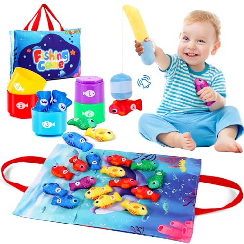 GOLXUWO Angelspiel für Kinder 4-12 Jahr, Sensorik Lernspiele, Montessori Spielzeug,Motorikspielzeug Fische Angeln Spiel, 1-3 Jahr Lernspielzeug - Kleine Geschenke von GOLXUWO