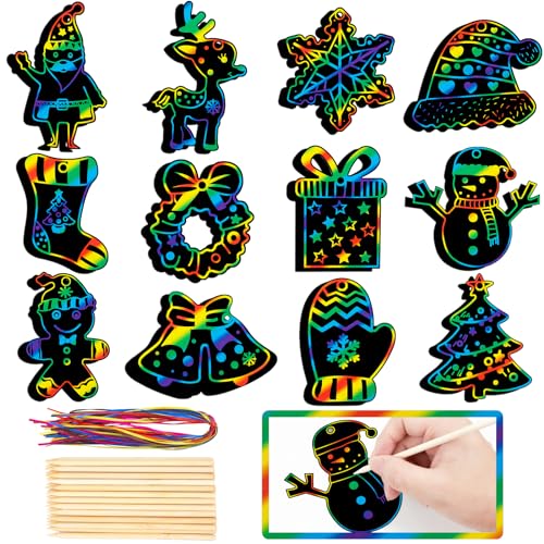 48 Stück Weihnachten Kratzbilder, Kratzpapier Bastelset, Weihnachtsmann, Elch, Schneeflocken, Kranz, Glocken, Weihnachtsbaum DIY Regenbogen Magie Kratzpapier Ornamente für Party Favor Urlaub Dekor 48 Stück Weihnachten Kratzbilder, Kratzpapier Bastelset, Weihnachtsmann, Elch, Schneeflocken, Kranz, Glocken, Weihnachtsbaum DIY Regenbogen Magie Kratzpapier Ornamente für Party Favor Urlaub Dekor von GOMANCHE