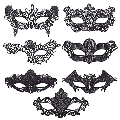 GOMEON 7 Stück Maskerade Maske Schwarz Venezianische Spitze Maske Damen Augenmaske Maskerade für Karneval Maskentanzabend Kostüm Party von GOMEON