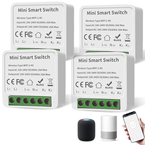 4 Smart Lichtschalter Modul 2 Wege, DIY Smart Life Kompatibel mit Tuya App, Smart Life Schalter, Mini DIY WLAN Schalter Alexa Lichtschalter mit Tuya und Google Home, Neutralleiter Erforderlich von GOMETY