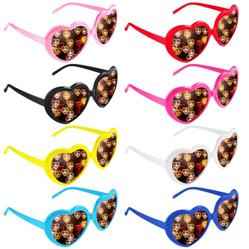 GOMETY 8 Stück Herz Effekt Brille, 3D Heart Glasses Beugungs Brille, Herzförmige Sonnenbrille für Fasching Musikfestivals Party Bar Feuerwerk Musik im Freien Party Bar Kostümfest GOMETY 8 Stück Herz Effekt Brille, 3D Heart Glasses Beugungs Brille, Herzförmige Sonnenbrille für Fasching Musikfestivals Party Bar Feuerwerk Musik im Freien Party Bar Kostümfest von GOMETY