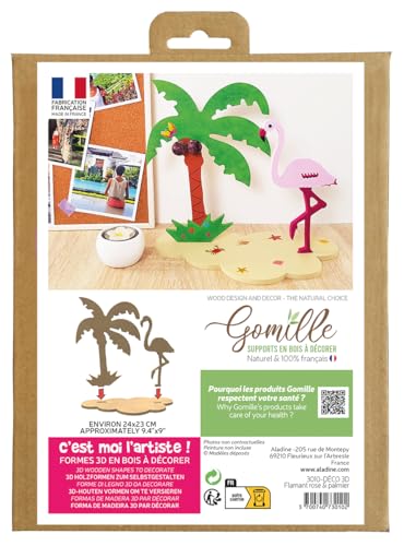 GOMILLE Flamand Rosa/Palme – Deko 3D PEFC-zertifiziert 100% – Kreativset für Kinder, Holzform zum Bemalen von GOMILLE