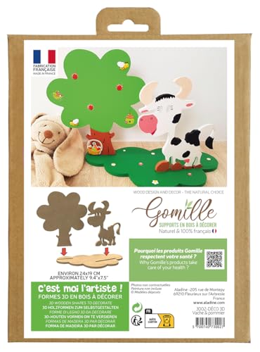 GOMILLE Kuh/Apfelbaum – Deko 3D PEFC-zertifiziert 100% – Kreativset für Kinder, Holzform zum Bemalen von GOMILLE