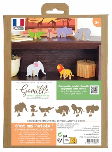 GOMILLE - Set Tiere der Savanne – Form aus Holz zum Zusammenbauen – Spielzeug für Kinder ab 3 Jahren – kreatives Lernspiel – hergestellt in Frankreich von GOMILLE