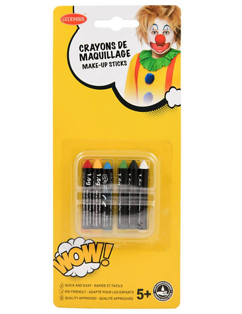 Karneval Make-up Stifte Schminkstifte 6-teilig bunt 9,6g von SMIFFY'S