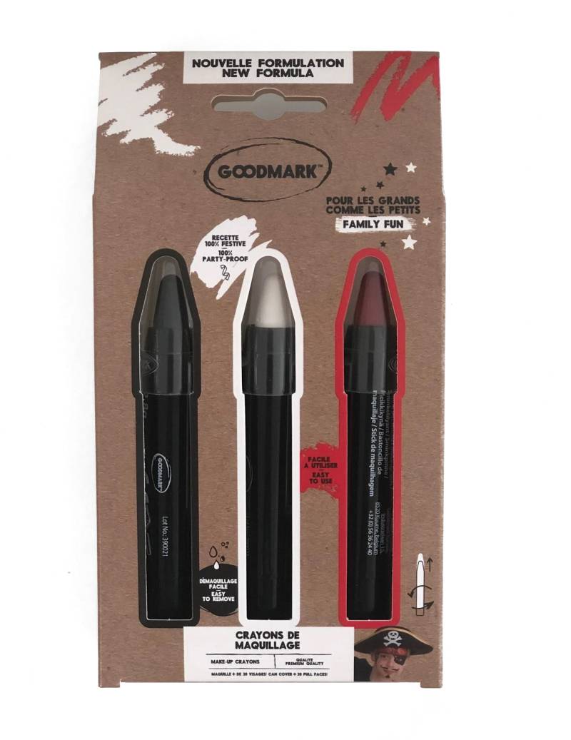 Schminkstifte Make-up für Karneval oder Halloween 3 Stück schwarz-weiß-rot von GOODMARK