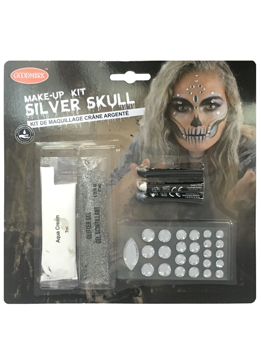 Silver Skull Make-up-Set für Damen Halloween-Schminke silber Silver Skull Make-up-Set für Damen Halloween-Schminke silber von GOODMARK