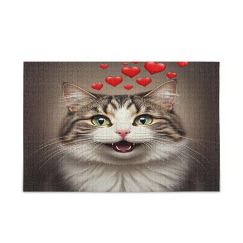 GOODOLD Katze mit roten Herzen Puzzles für Erwachsene und Kinder, 1000 Teile, Holzpuzzles, glückliche Familienspiele, ideal GOODOLD Katze mit roten Herzen Puzzles für Erwachsene und Kinder, 1000 Teile, Holzpuzzles, glückliche Familienspiele, ideal von GOODOLD