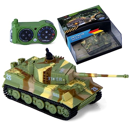 Ferngesteuerter Mini RC Panzer German Tiger I - Modellbau R/C Battletank mit Schussfunktion, Sound & Licht - 1:72 Maßstab (2er Battle Set) von GOODS+GADGETS