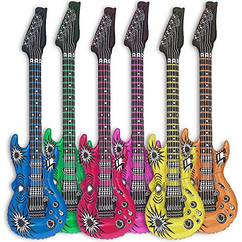 GOODS+GADGETS 6 Stück Luftgitarre Rockstar aufblasbare Air-Guitar Luft-Gitarren aufblasbar 100cm bunt (6X) von GOODS+GADGETS