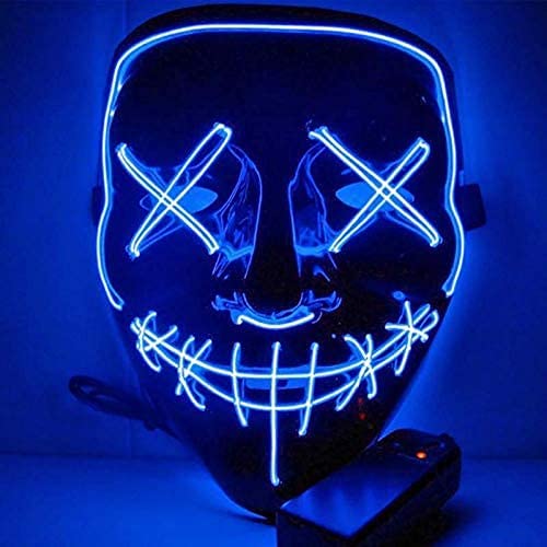 GOODS+GADGETS LED Grusel Leuchtende Maske wie aus Purge für Halloween Karnevall Kostüm Horror-Maske Verkleidung mit Beleuchtung für Motto-Party, Unisex, Blau von GOODS+GADGETS