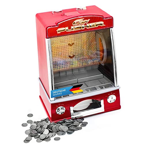 GOODS+GADGETS Münzschieber Geldspielautomat Spielautomat Spielhallen Automat Coin Pusher; Glückspiel-Automat mit Casino Sound & Lichteffekten (Münzschieber) von GOODS+GADGETS