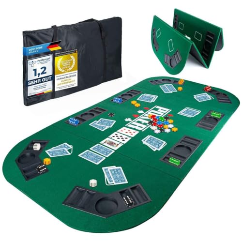 GOODS+GADGETS XXL Pokertisch-Auflage 160 x 80 cm Faltbare Pokerauflage; Poker-Zubehör Pokermatte Tisch-Auflage mit hochwertigem Filz; mit 8 Getränkehaltern; mobil & klappbar (Grün - 160 x 80 cm) von GOODS+GADGETS