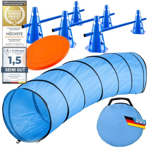 Hunde Agility Tunnel - Hundetunnel Spieltunnel; 300cm Agilitytunnel; Agility Zubehör-Set Hundehöhle inkl. Heringe, Transporttasche, Wurfspielzeug Frisbee & Steckhürden mit Hütchen Hunde Agility Tunnel - Hundetunnel Spieltunnel; 300cm Agilitytunnel; Agility Zubehör-Set Hundehöhle inkl. Heringe, Transporttasche, Wurfspielzeug Frisbee & Steckhürden mit Hütchen von GOODS+GADGETS