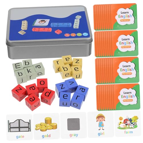 GOOHOCHY 1 Satz Alphabet Lernspielzeug Große Karten im Metallbox mit Holzbuchstaben Buchstabenspiel für Vorschule und Frühes Lernen Interaktives Lernen und Kreative Wortbildung von GOOHOCHY