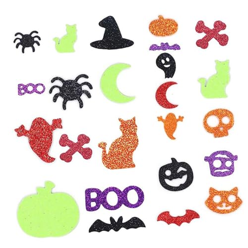 GOOHOCHY 100 Stück Halloween Glitzer Foam Sticker Selbstklebend Dekorative Aufkleber für Party Deko Bastelprojekte Fenster Tür Wand Zubehör von GOOHOCHY