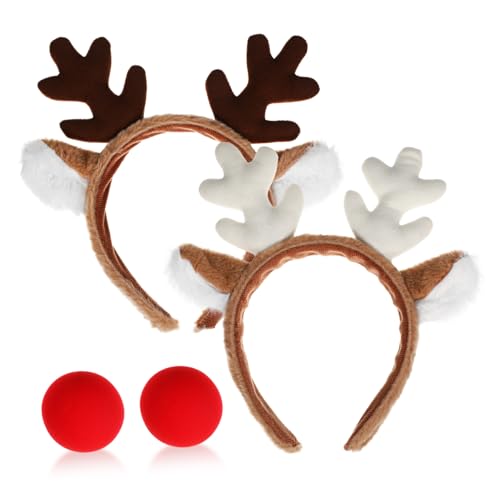 GOOHOCHY 2 Sätze Weihnachts Rentier Geweih Stirnband mit Nase Leichtes Komfortables Haarreif Set für Erwachsene und Jugendliche Vielseitiges Kostümzubehör für Weihnachtsfeiern und Cosplay von GOOHOCHY