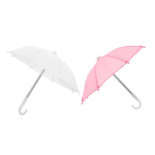 GOOHOCHY 2 Stück Mini Puppenschirm Weiß Rosa Stilvolles DIY Zubehör für Puppenhaus Dekoration Niedlicher Regenschirm für Mädchen für Bastelprojekte und Rollenspiele von GOOHOCHY