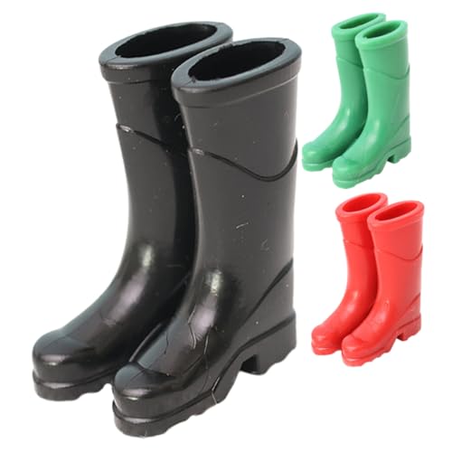 GOOHOCHY 3 Paare Mini Gummistiefel Modell aus Realistische Regenstiefel Puppenhaus Dekoration Kleine Regenschuh Ornamente für Mini Haus Szenen Farblich Sortiert Schwarz Dunkelgrün Rot von GOOHOCHY