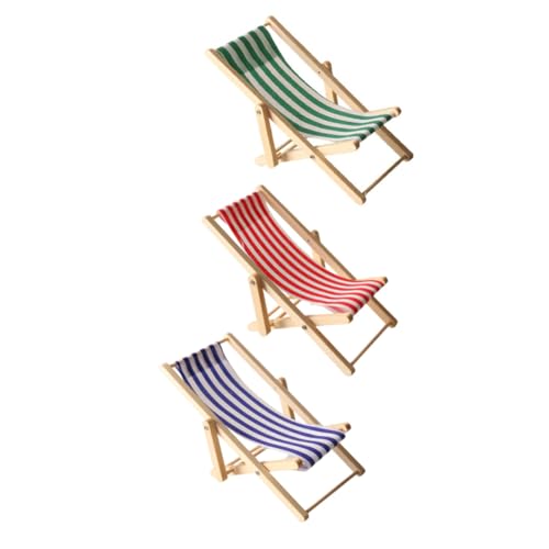 GOOHOCHY 3 Stück Miniatur Faltbare Strandstühle aus Holz mit Stoffbespannung Realistische Puppenhaus Möbel für Strand und Picknick Szenen Robuste Kleine Liegestühle für Kreative Dekoration von GOOHOCHY