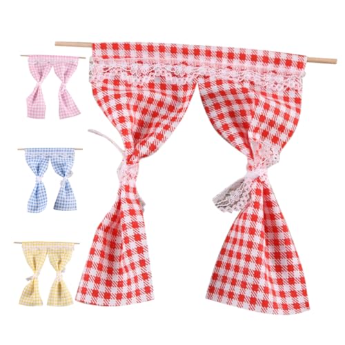 GOOHOCHY 4 Stück Miniatur Vorhang Set für Puppenhäuser Teiliges DIY Zubehör Authentische Puppenhausdekoration und Möbelgestaltung von GOOHOCHY