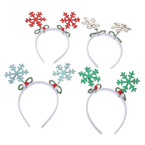 GOOHOCHY 4 Stück Weihnachts Haarreifen mit Glitzer Schneeflocken Bequeme Flexible Kopfbänder für Damen und Mädchen Festliches Winter Accessoire für Weihnachtsfeiern Neujahrsfeste und von GOOHOCHY
