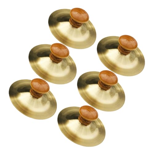 GOOHOCHY 6 Stück Fingerbecken aus Bronze Percussion-Becken-Glocke Gongs Tamburin Musikbecken für kleine Fingerbecken Musikalische Fingerbecken kleine Becken Handbecken hölzern Golden von GOOHOCHY